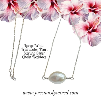 Pearl Large White Sterling Chain Necklace