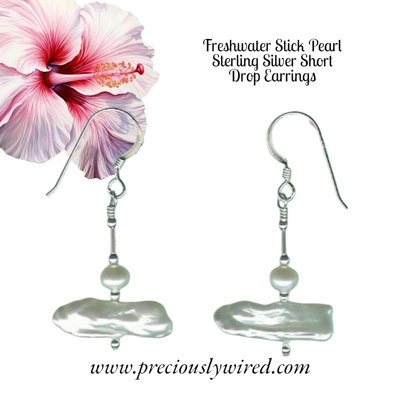 Pearl Stick White Sterling Short Drop Earrings