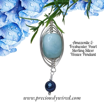 Amazonite Pearl Sterling Weave Design Pendant