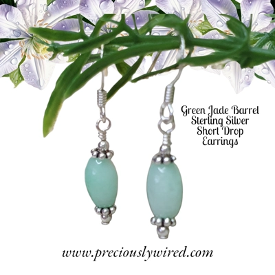 Jade Green Barrel Sterling Short Earrings