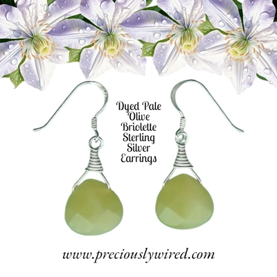 Jade Pale Olive Briolette Sterling Drop Earrings
