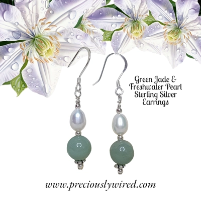 Jade Green Pearl Sterling Short Drop Earrings
