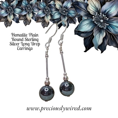 Hematite Plain Sterling Drop Earrings