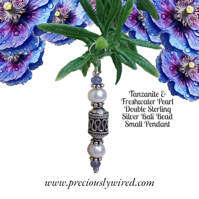Tanzanite & Pearl Double Bali Bead Sterling Pendant