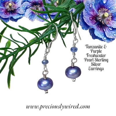 Tanzanite & Purple Pearl Sterling Silver Drop Earrings