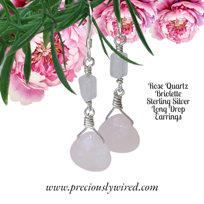 Rose Quartz Long Drop Sterling Earrings
