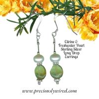 Citrine & Pearl Sterling Long Dro..