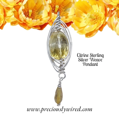 Citrine Sterling Weave Design Pendant
