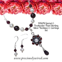 Garnet Pearl Sterling Chain Drop ..