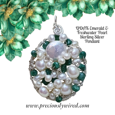Emerald Pearl Sterling Silver Round OOAK Pendant
