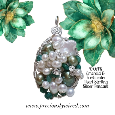 Emerald Pearl Sterling Silver Oval OOAK Pendant