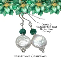 Emerald & Coin Pearl Sterling Ear..