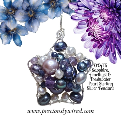 Amethyst Sapphire Blue Pearl Sterling Silver Star OOAK Pendant