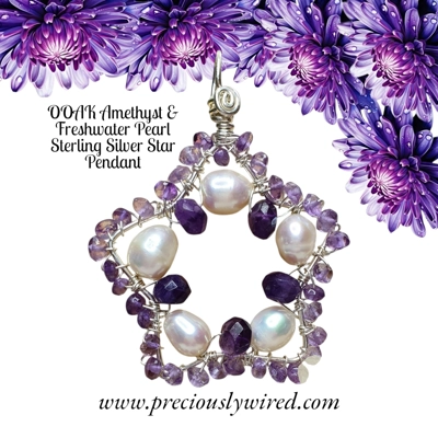 Amethyst Cream Pearl Sterling Wire Wrapped Star OOAK Pendant