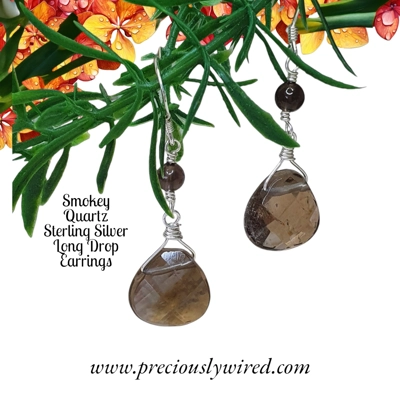 Smokey Quartz Sterling Silver Long Drop Earrings