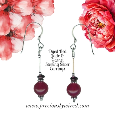 Jade Red Garnet Sterling Drop Earrings