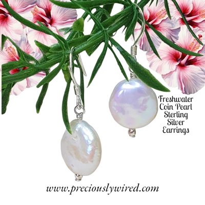Pearl Coin White Sterling Drop Earrings
