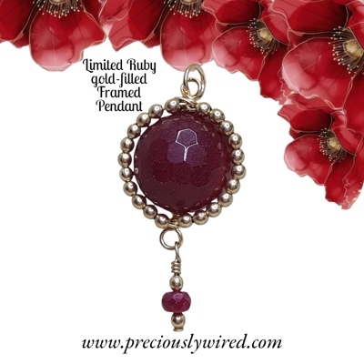 Ruby 14kt g-f Framed Round Pendant