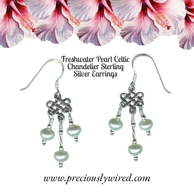 Pearl Celtic Chandelier Sterling Wrapped Drop Earrings
