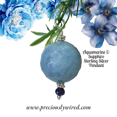Aquamarine & Sapphire Sterling Silver Pendant