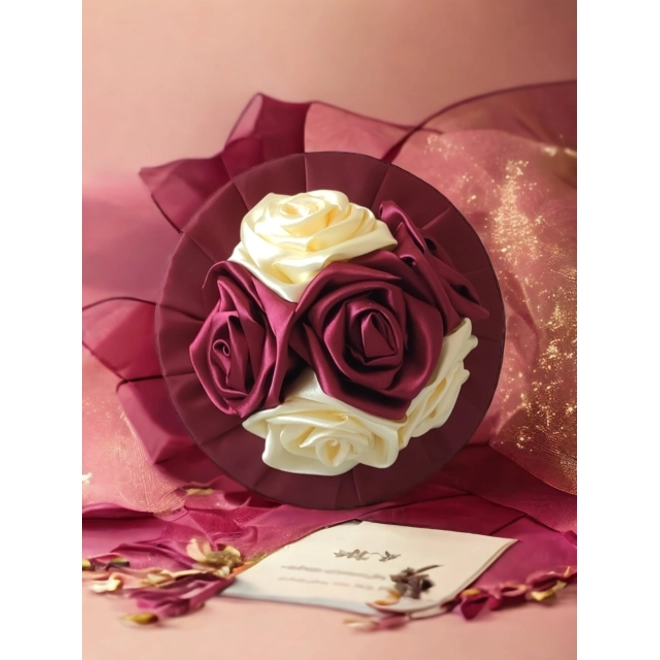 product Image for Bordó és krémszínű szaténrózsa csokor
