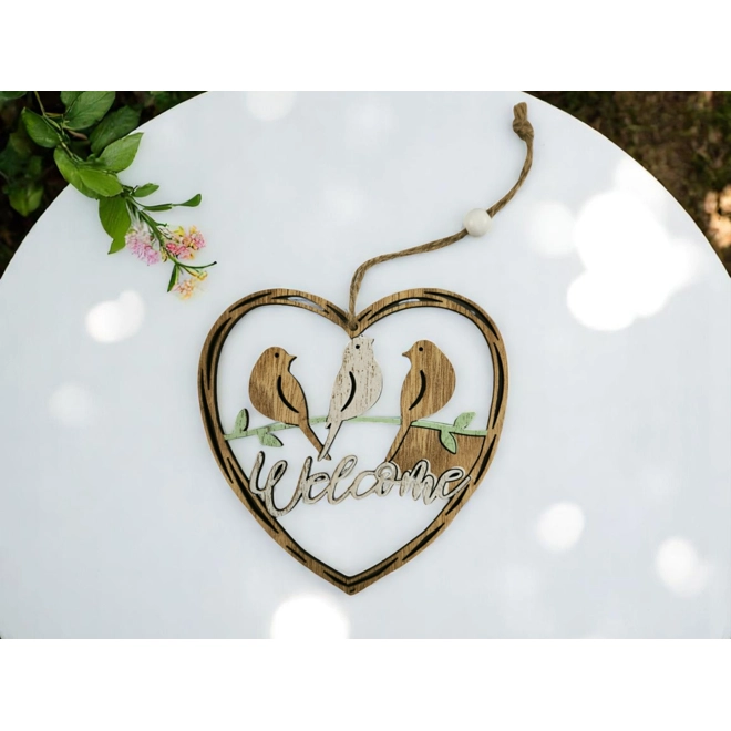 product Image for Akasztós fa szív madarakkal és "Welcome" felirattal