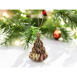 Bordó, pezsgő arany mintás fenyőfa formájú karácsonyfadísz FF131