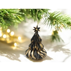 Fekete, arany mintás fenyőfa formájú karácsonyfadísz FF133