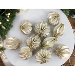 10 db kézműves papírdísz karácsonyfára bézs színben – Ünnepi dekor LNTBA013