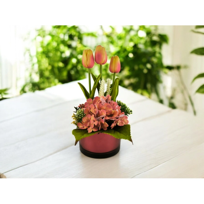 product Image for Tavaszi virágos asztaldísz piros üvegtálban TUG311NSPS