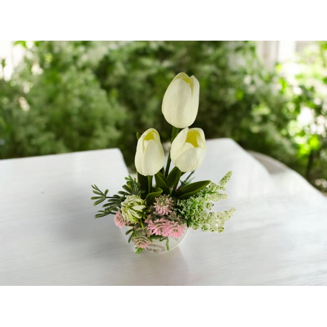 Additional Image for Fehér és rózsaszín tulipános összeállítás kerámiakaspóban TUG313FHRS