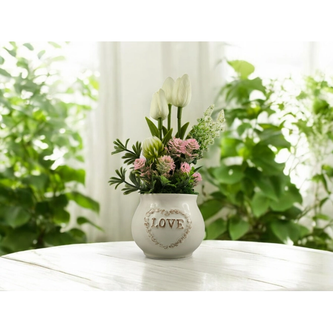 Additional Image for Fehér és rózsaszín tulipános összeállítás kerámiakaspóban TUG313FHRS