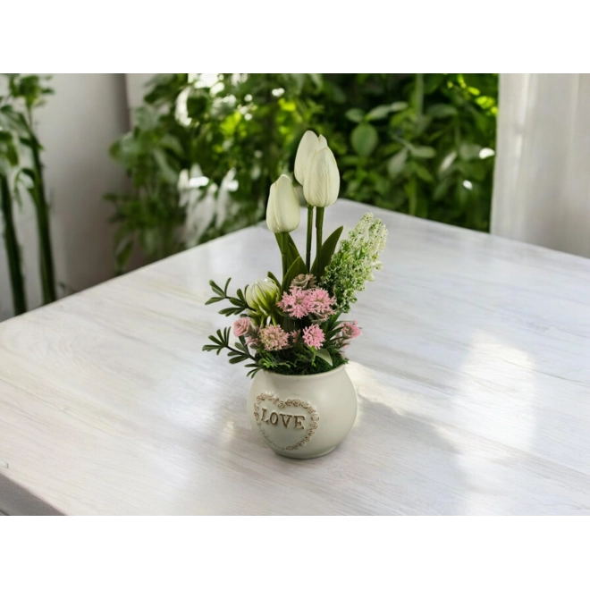 Additional Image for Fehér és rózsaszín tulipános összeállítás kerámiakaspóban TUG313FHRS