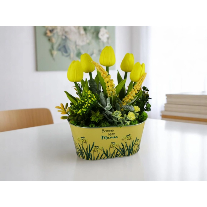 product Image for Sárga tulipános dekoráció fémkaspóban TUGO502SA