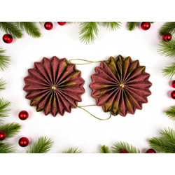 Meggypiros, óarany mintás rozetta formájú 2 darabos karácsonyfadísz szett ROZ2..