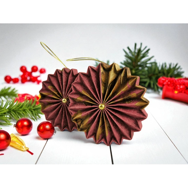 Additional Image for Meggypiros, óarany mintás rozetta formájú 2 darabos karácsonyfadísz szett ROZ2026