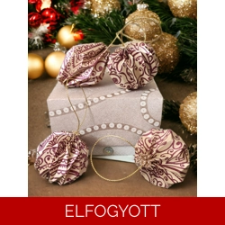 4 darabos drapp alapon bordó mintás karácsonyfadísz szett LNT04005
