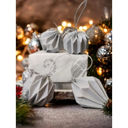 4 darabos szürke ezüst csillámos karácsonyfadísz szett díszdobozban LNT04007