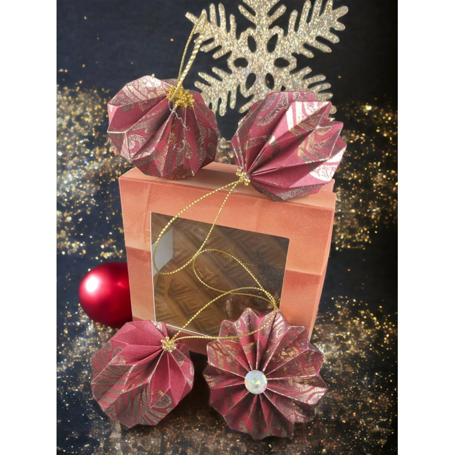 product Image for 4 db-os bordó, arany karácsonyfadísz szett díszdobozbanLNT04017