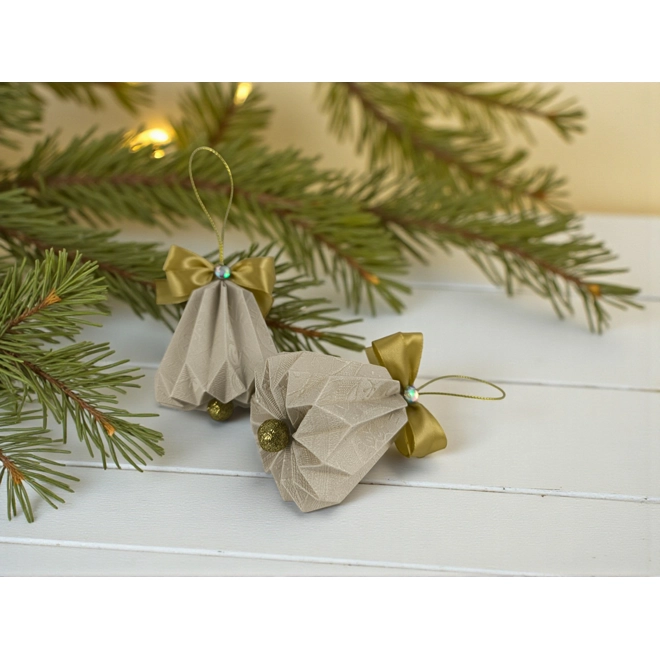 product Image for RENDELÉSRE - kb. 3 nap! Csengettyű alakú ekrü, arany karácsonyfadísz szett BL214