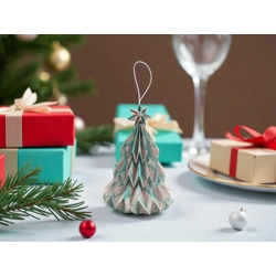 Rózsaszín, kék, fehér mintás fenyőfa formájú karácsonyfadísz FF029