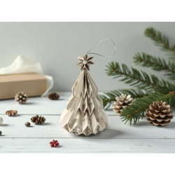 Ekrü, pezsgő mintás fenyőfa formájú karácsonyfadísz FF114