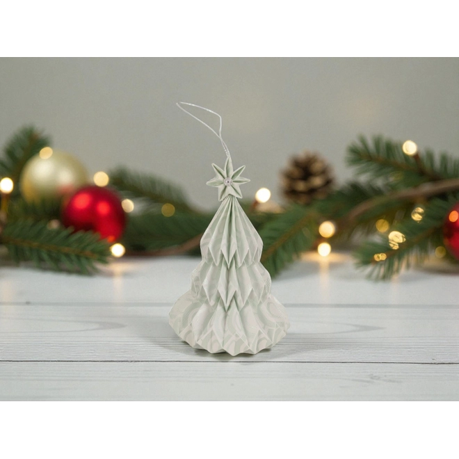 product Image for Fehér, halvány mentazöld mintás fenyőfa formájú karácsonyfadísz FF123
