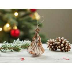 Púder és rézszínű mintás fenyőfa formájú karácsonyfadísz FF126