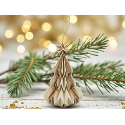 Beige, bronz mintás fenyőfa formájú karácsonyfadísz FF129