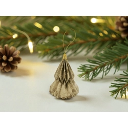 Kis fenyő origami dísz beige és arany KF002