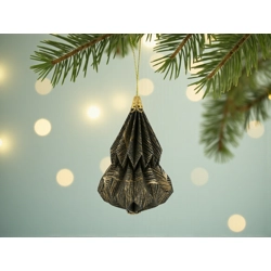 Kis fenyő origami dísz fekete és arany KF009