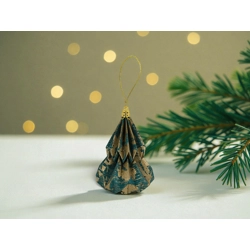 Kis fenyő formájú karácsonyfadísz türkiz és arany KF010