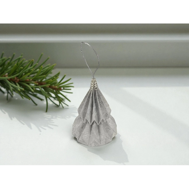 Additional Image for Kis fenyő formájú karácsonyfadísz ekrü, ezüst KF018
