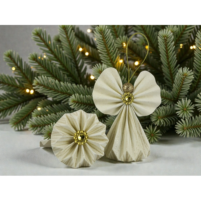 product Image for Fehér, arany csillámos papírangyalka függődísz PANAR0115
